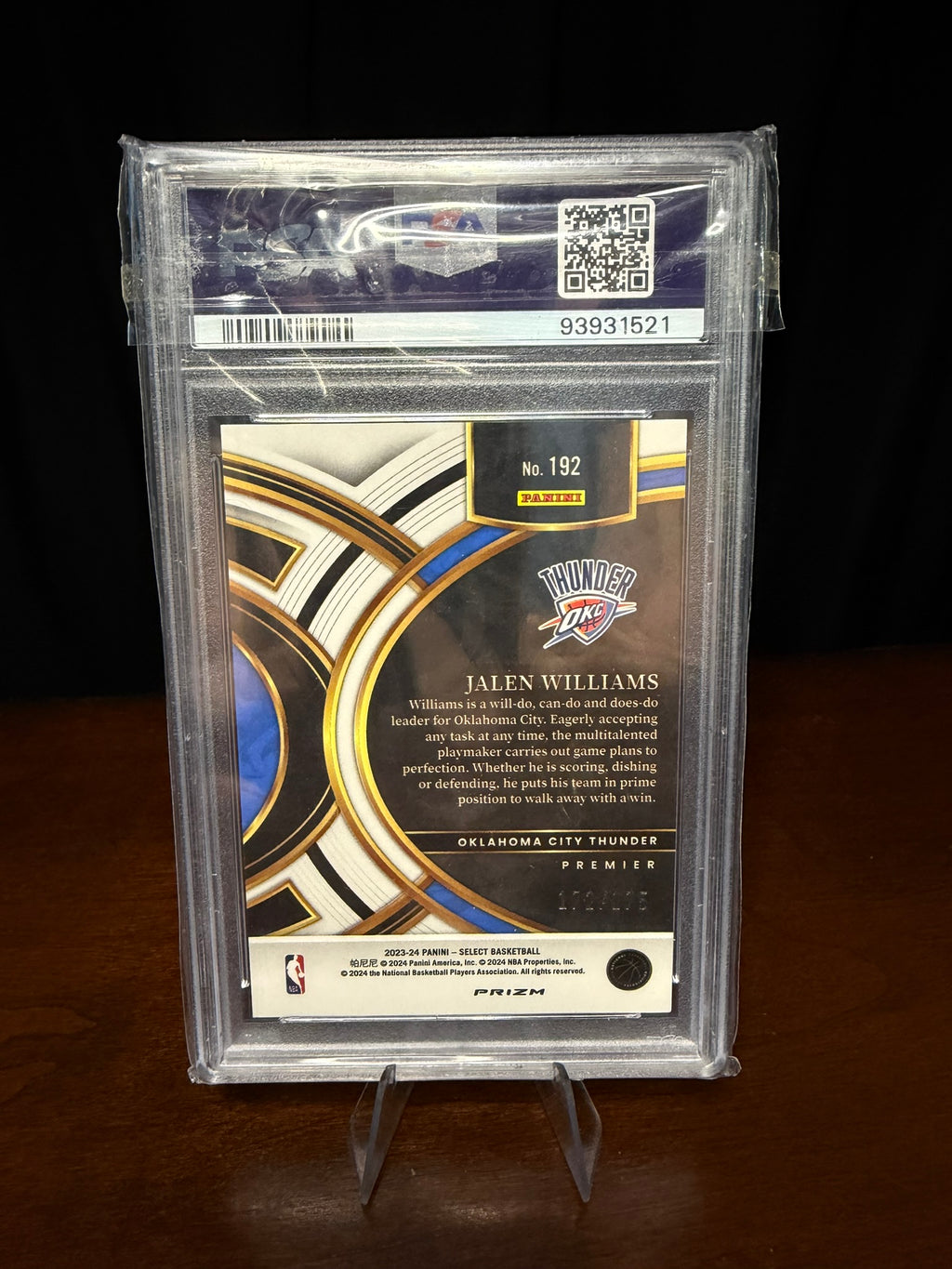 2023 Panini Select Purple Flash Jalen Williams #192 -  /175 - PSA 10 GEM MT