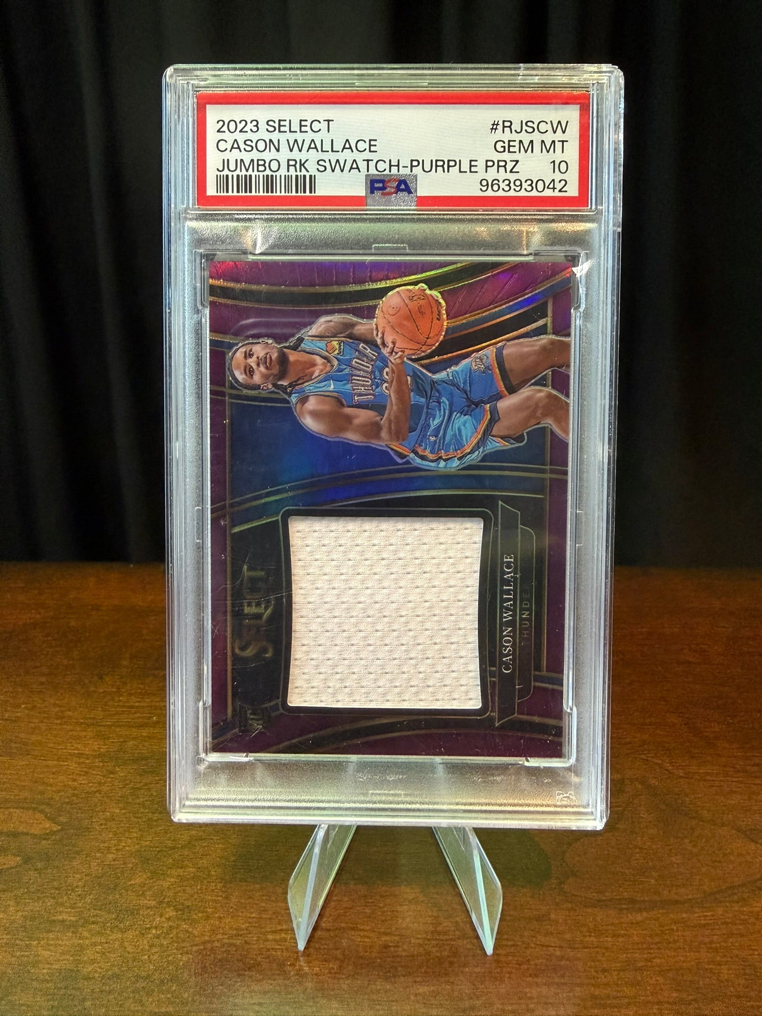 2023 Panini Select Cason Wallace Jumbo Rookie Swatch Purple Prizm - #RJSCW - 56/99 PSA 10 GEM MT