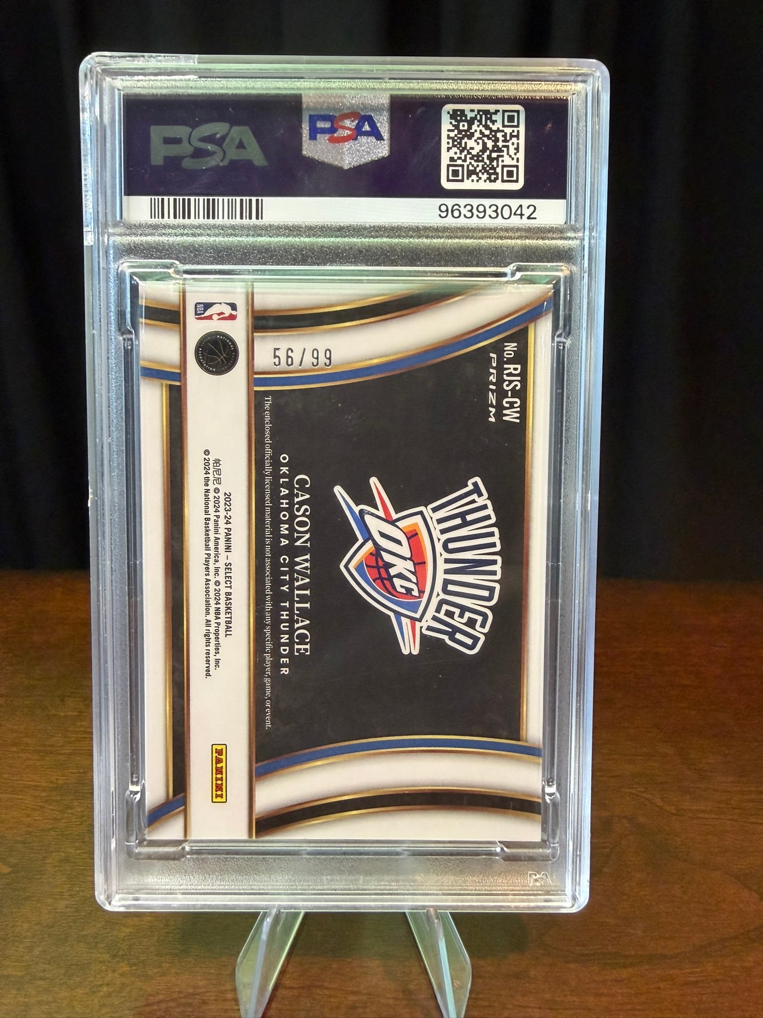 2023 Panini Select Cason Wallace Jumbo Rookie Swatch Purple Prizm - #RJSCW - 56/99 PSA 10 GEM MT