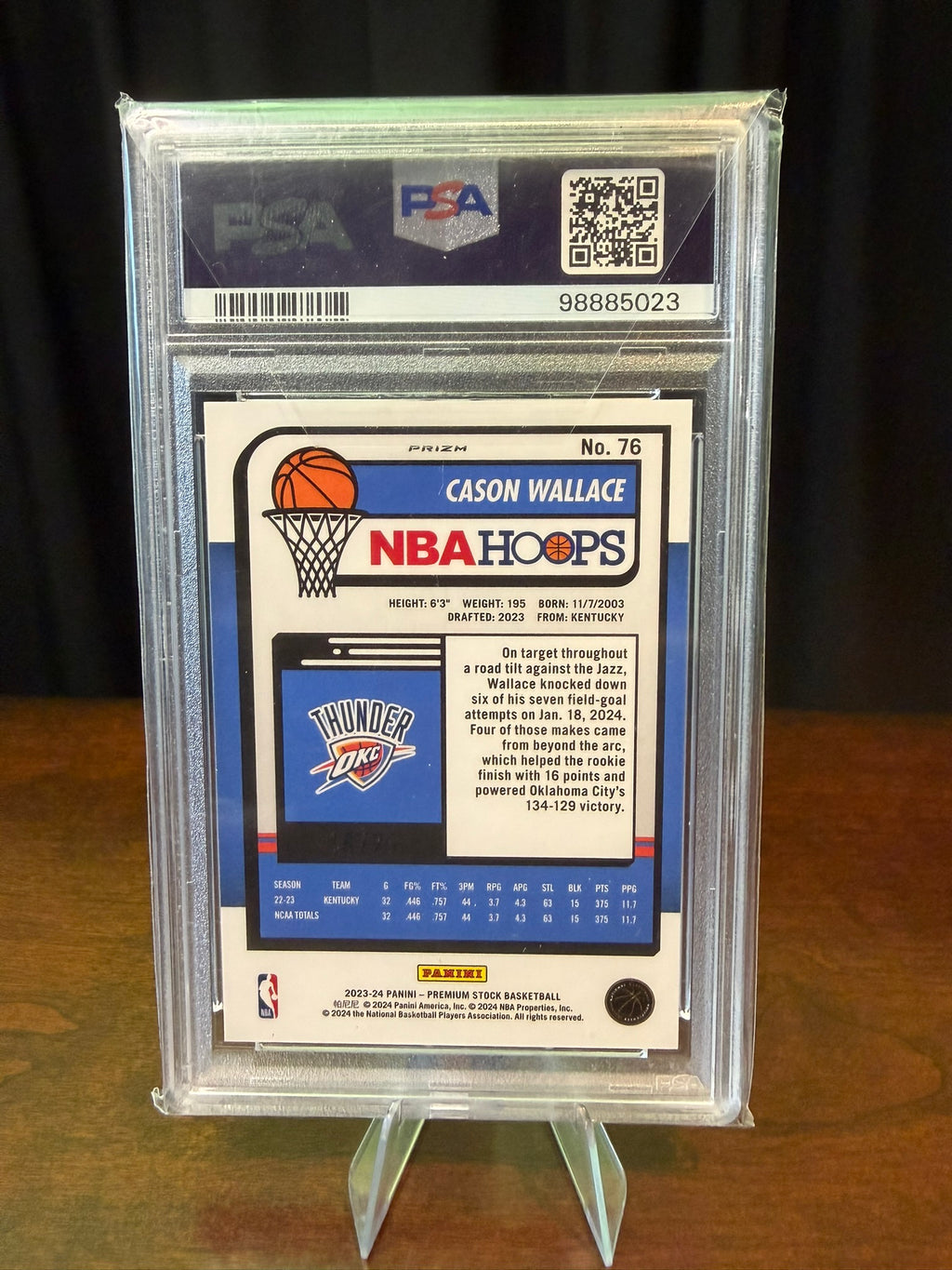 2023 Hoops Premium Stock Cason Wallace Premium Blue Prizm Rookie - #76 -  16/25 – PSA 10 GEM MINT