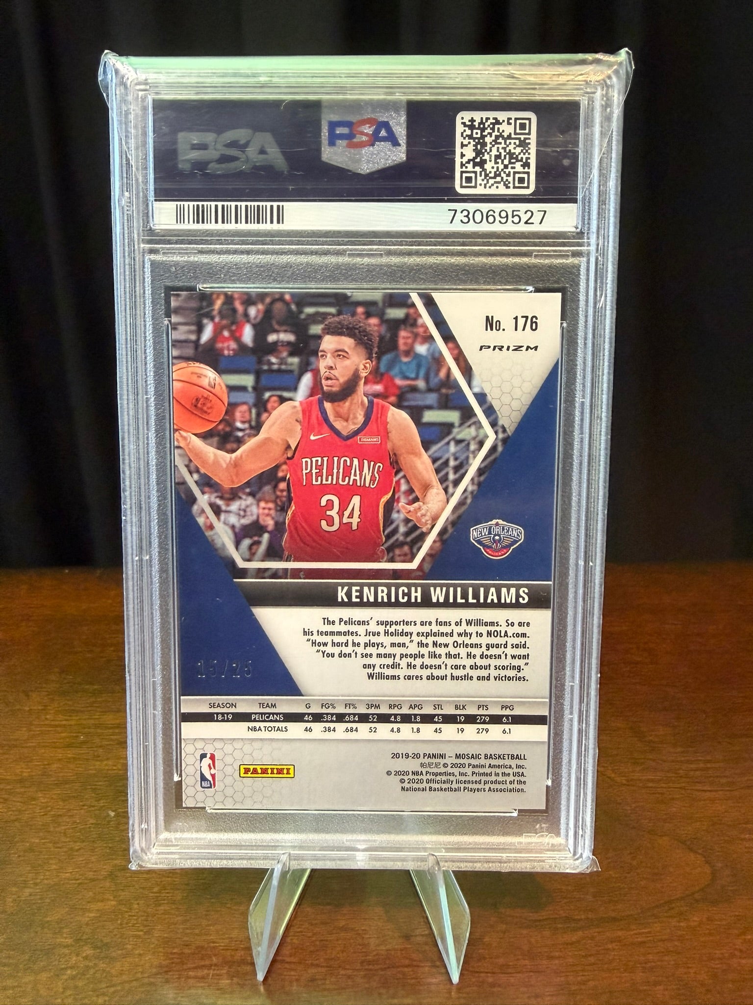 2019 Panini Mosaic Kenrich Williams White Mosaic Prizm - #176 - 15/25 - PSA 10 GEM MT