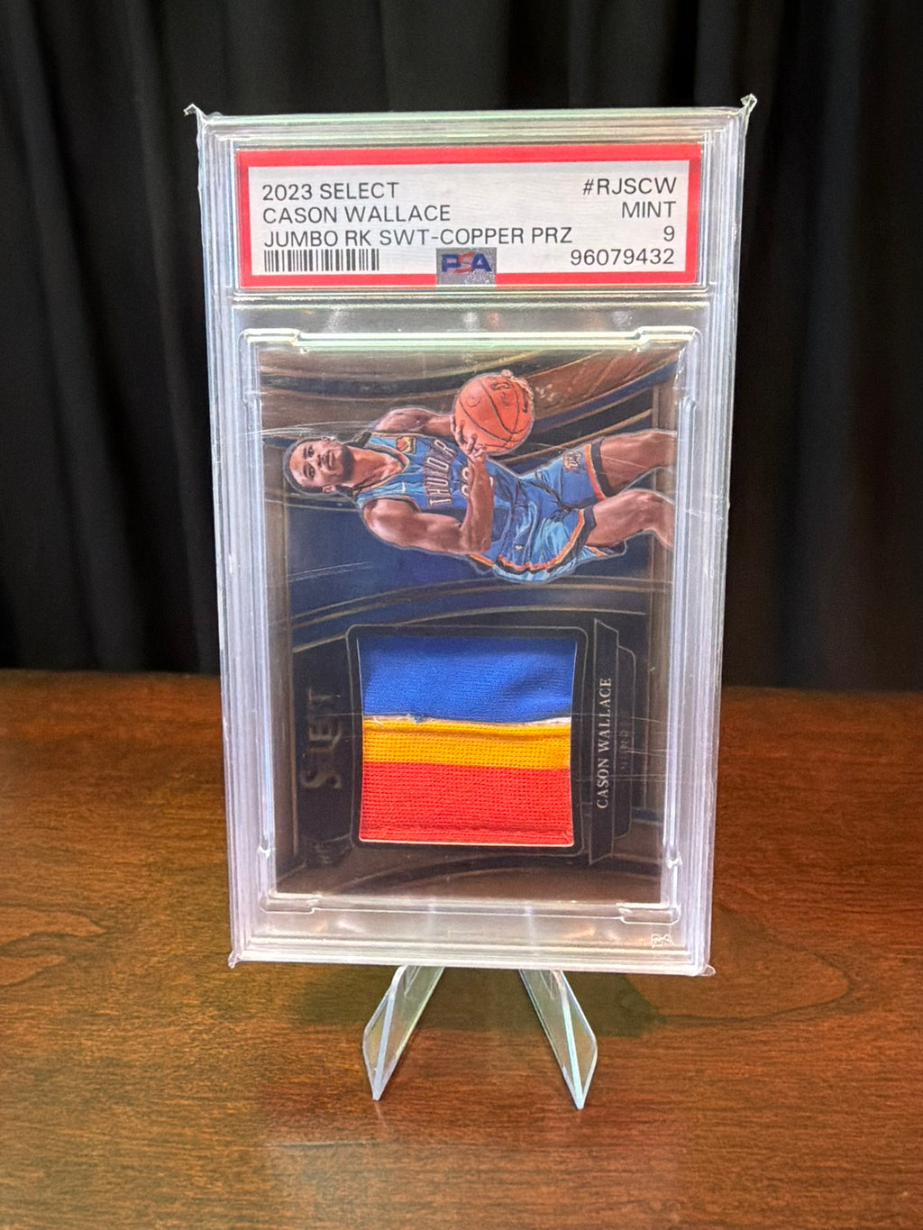 2023 Panini Select Cason Wallace Jumbo Rookie Swatch  Copper Prizm - #RIS-CW - 41/49 3 Color Patch - PSA 9 MINT