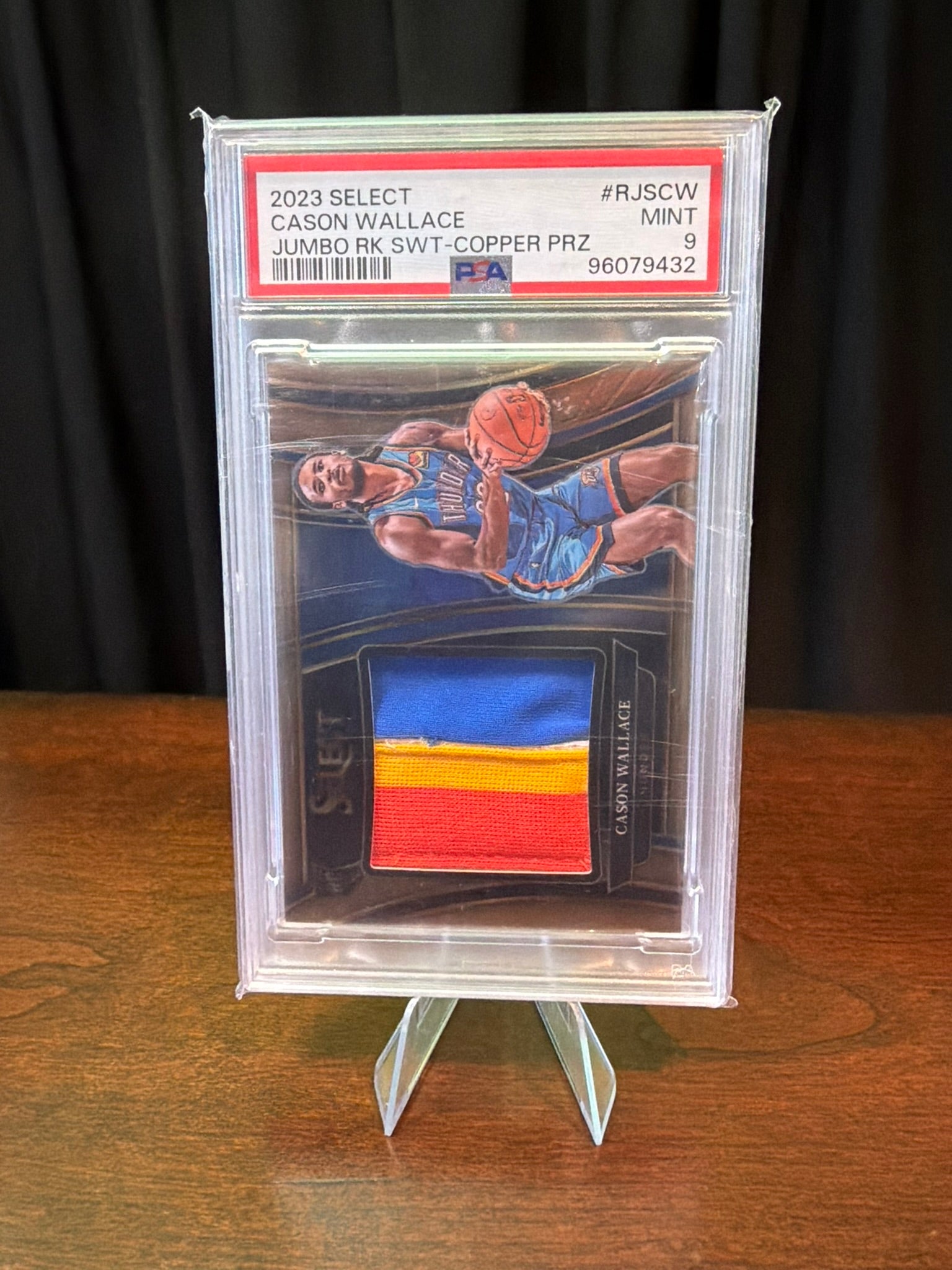 2023 Panini Select Cason Wallace Jumbo Rookie Swatch  Copper Prizm - #RIS-CW - 41/49 3 Color Patch - PSA 9 MINT