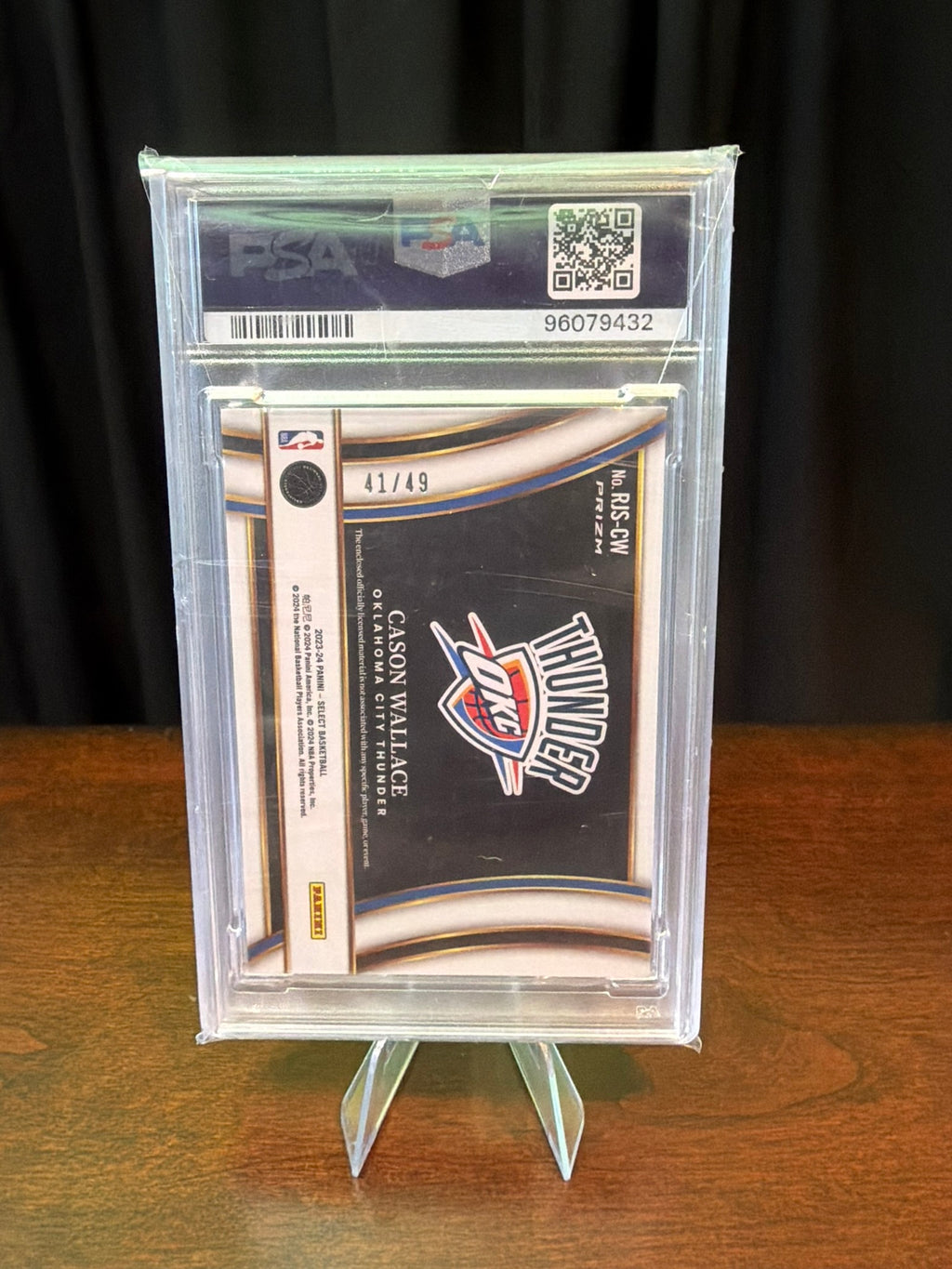2023 Panini Select Cason Wallace Jumbo Rookie Swatch  Copper Prizm - #RIS-CW - 41/49 3 Color Patch - PSA 9 MINT