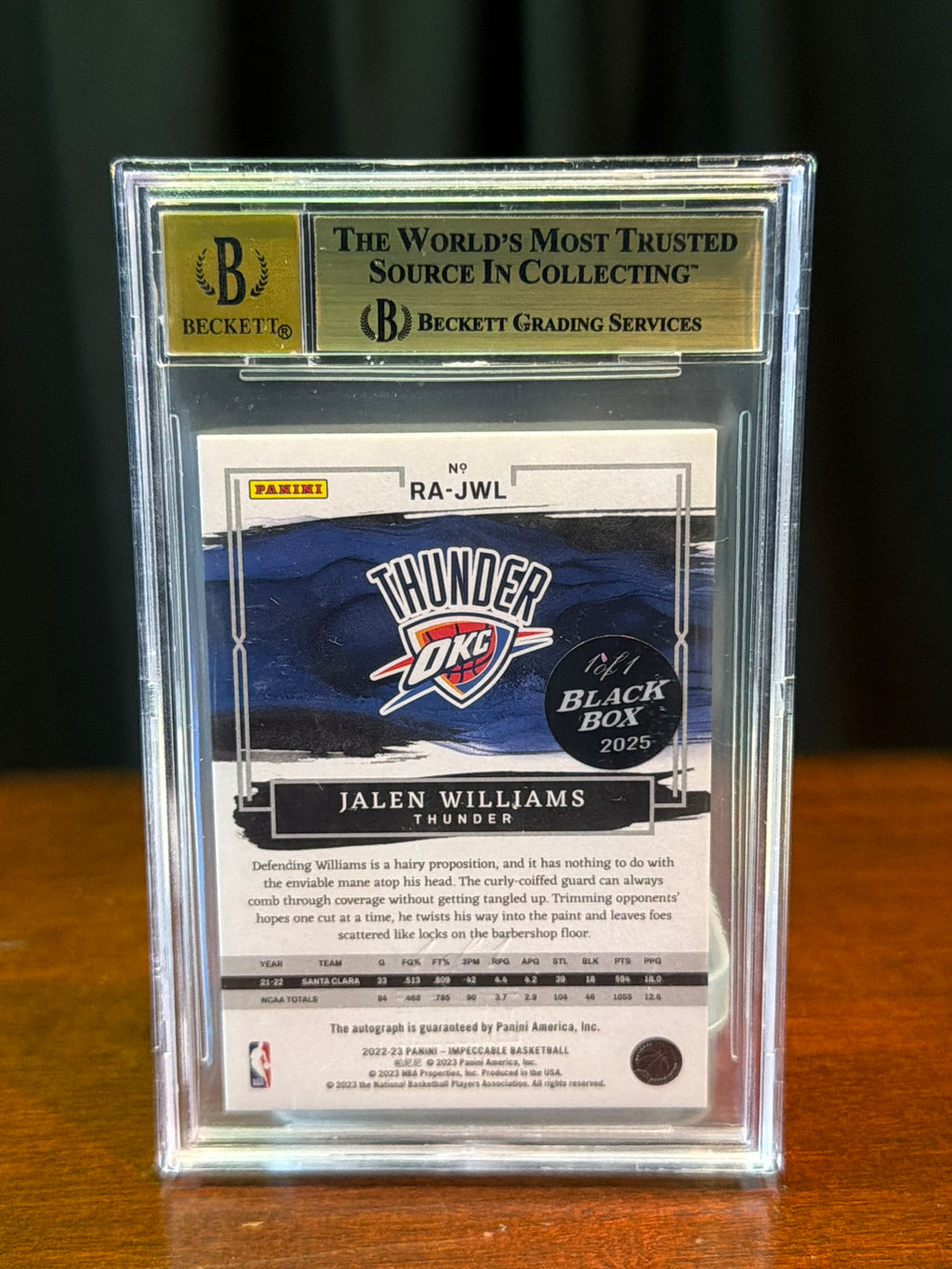 2022 Panini Impeccable Jalen Williams Rookie Autos Holo Silver #34 Black Box 1/1 - Beckett 10 Auto 9.5 GEM MINT - On card auto