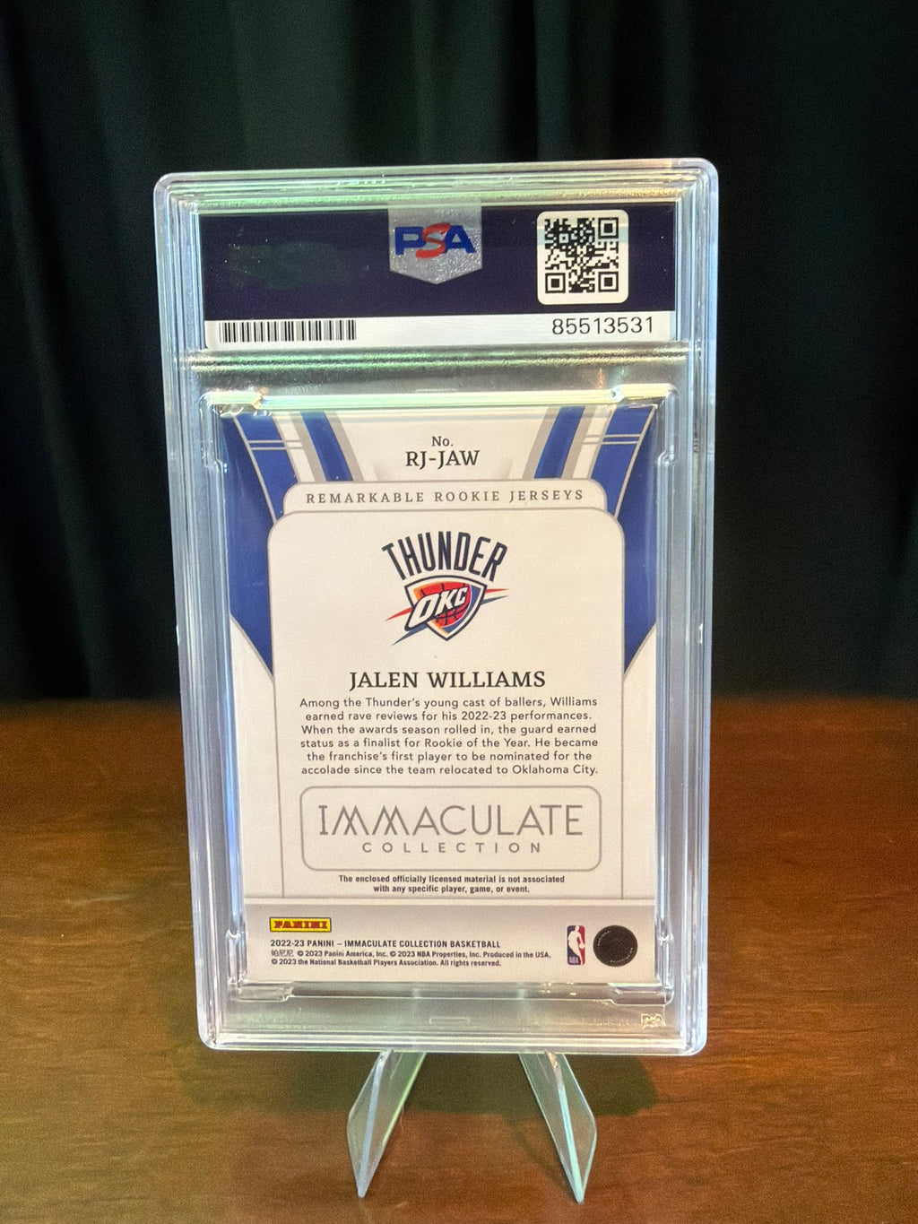 2022 Panini Immaculate Jalen Williams Remarkable Rookie Jerseys 61/99  #RJ-JAW - PSA Authentic Auto - IN PERSON AUTO