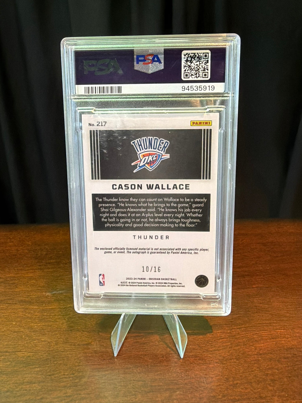 2023 Panini Obsidian Cason Wallace Jersey Auto EE Blue Flood FOTL #217 - 10/16 - PSA 9 MINT Auto 10 PSA/DNA CERT