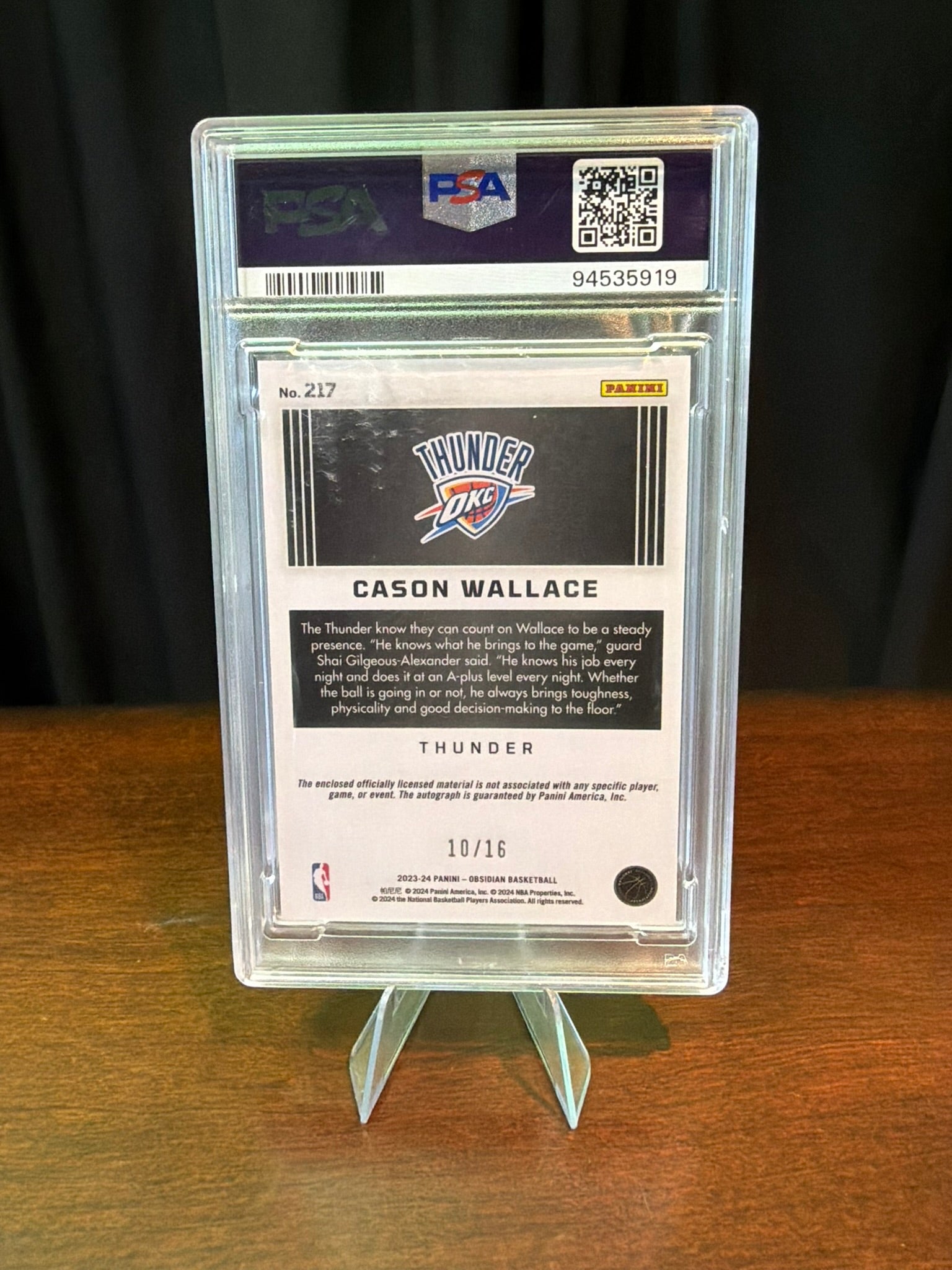 2023 Panini Obsidian Cason Wallace Jersey Auto EE Blue Flood FOTL #217 - 10/16 - PSA 9 MINT Auto 10 PSA/DNA CERT