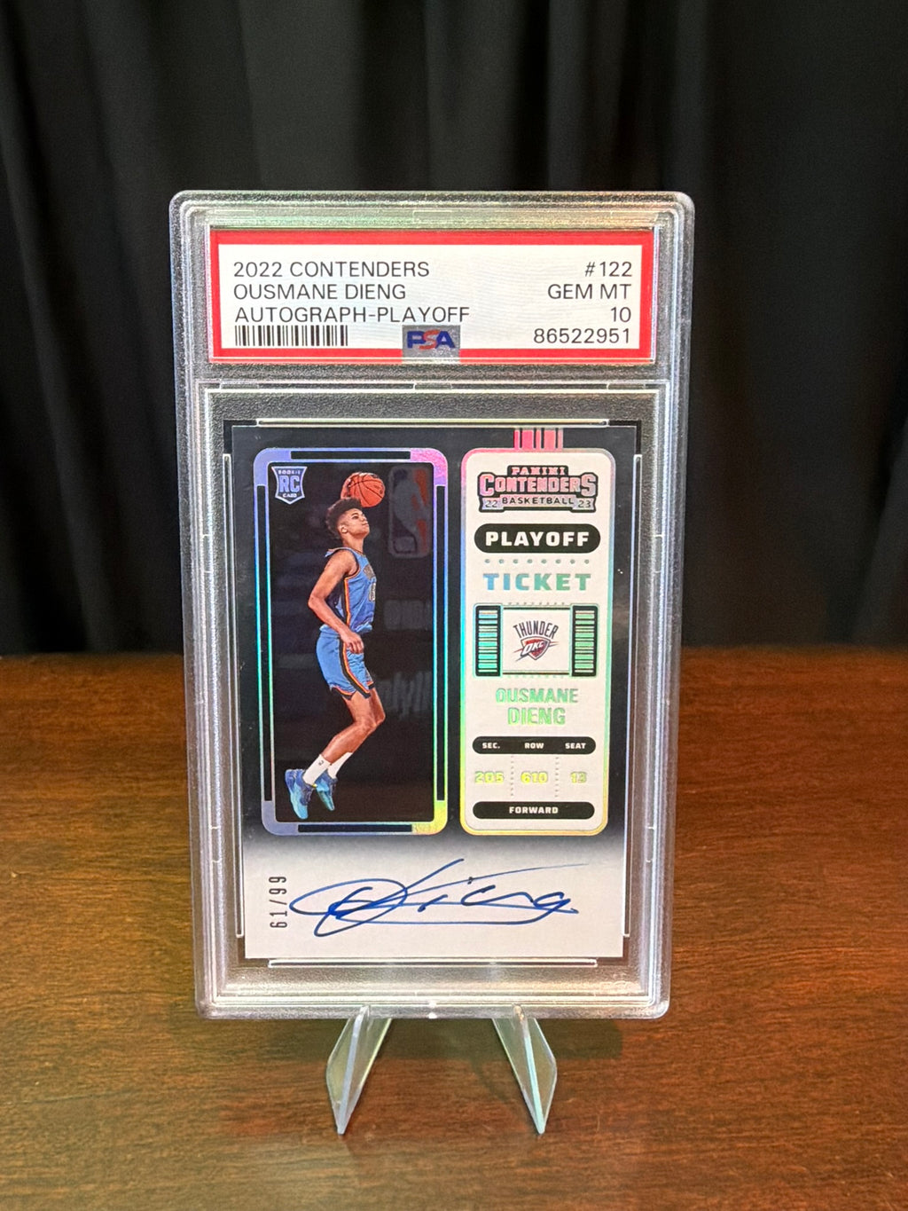 2022 Panini Contenders Ousmane Dieng 61/99 ROOKIE - Autograph Playoff Ticket #122 - PSA 10 GEM MT - On card auto