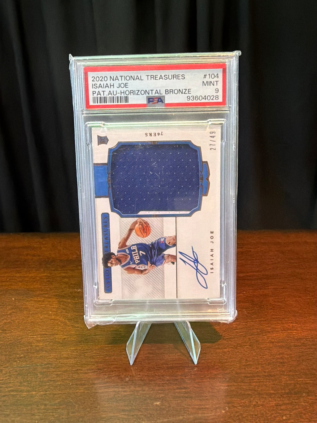 2020 Panini National Treasures Isaiah Joe Patch Auto Horizontal Bronze ROOKIE 27/49 - RPA - On Card Auto - PSA 9 MINT