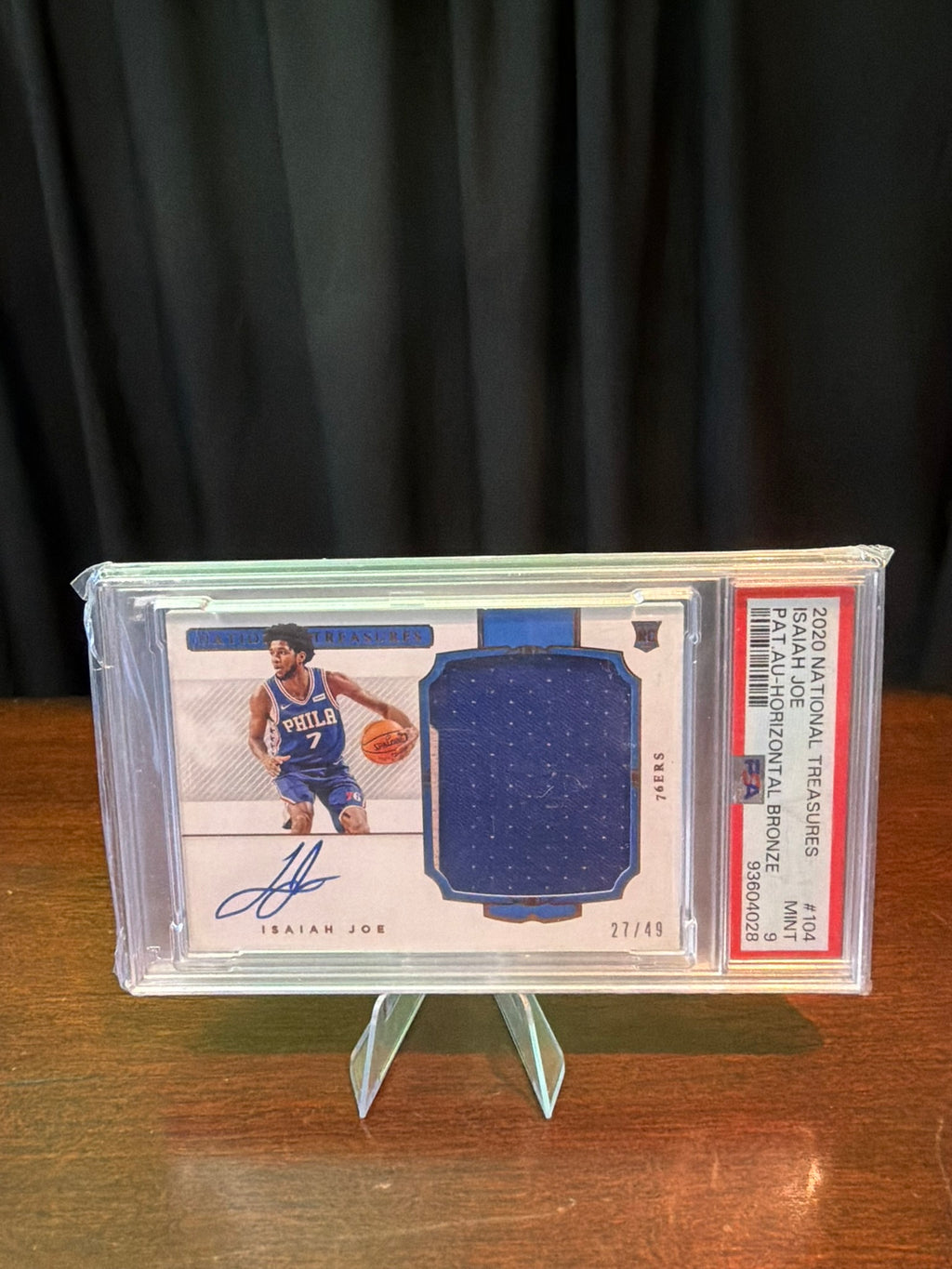 2020 Panini National Treasures Isaiah Joe Patch Auto Horizontal Bronze ROOKIE 27/49 - RPA - On Card Auto - PSA 9 MINT