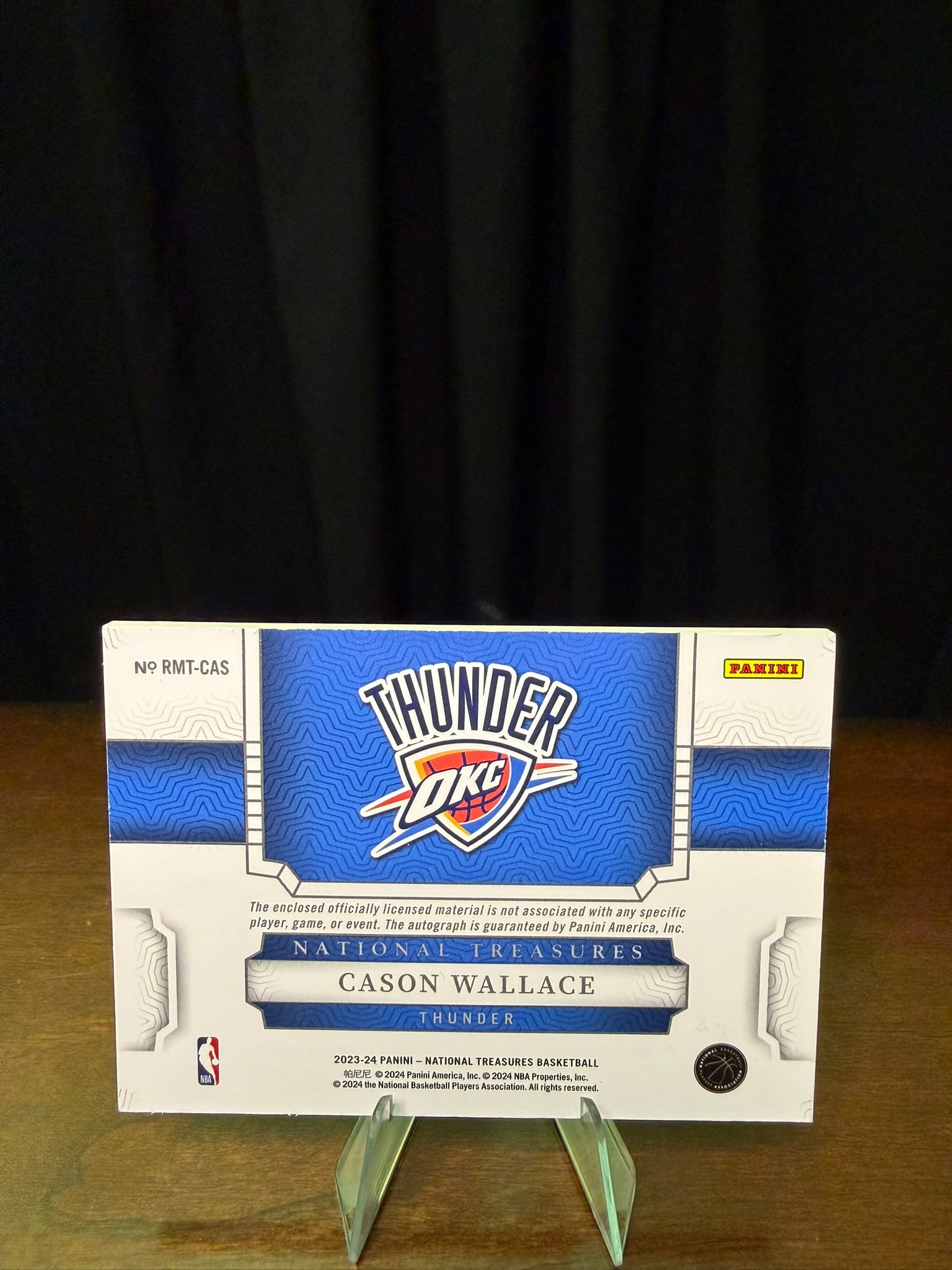2023 Panini National Treasures Cason Wallace Rookie Triple Patch 22 of 25 Jersey Match - On Card Auto - RPA - Tri Color - OKC Thunder