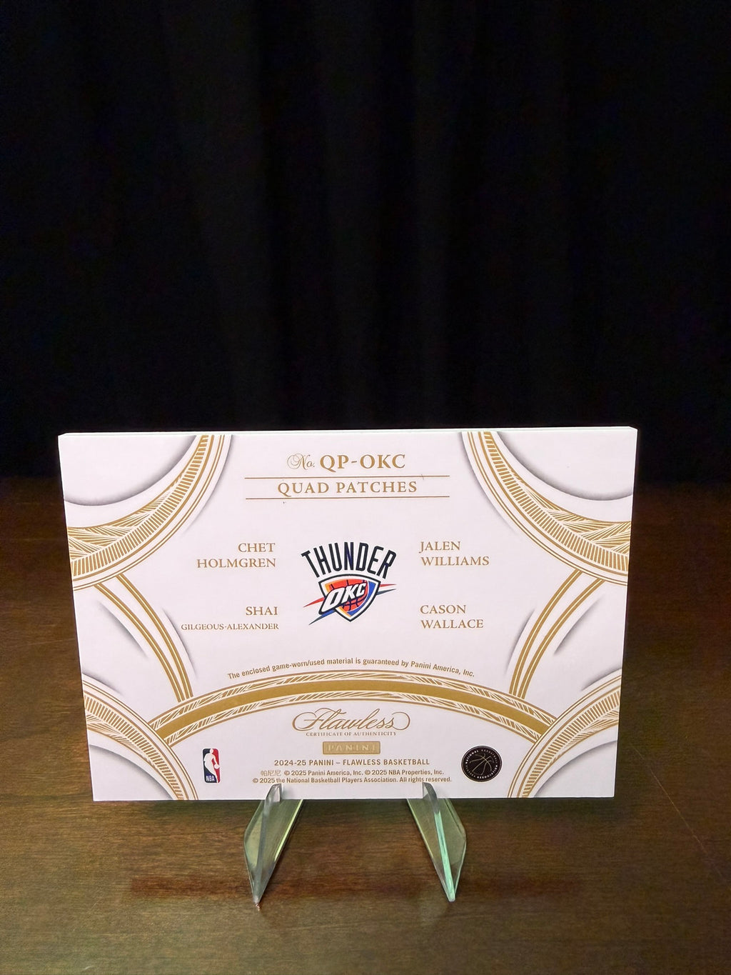 2024-25 Panini Flawless Quad Patches Chet Holmgren - Jalen Williams - Shai Gilgeous-Alexander - Cason Wallace  /25 - #QP-OKC - 2025 NBA Finals Champions