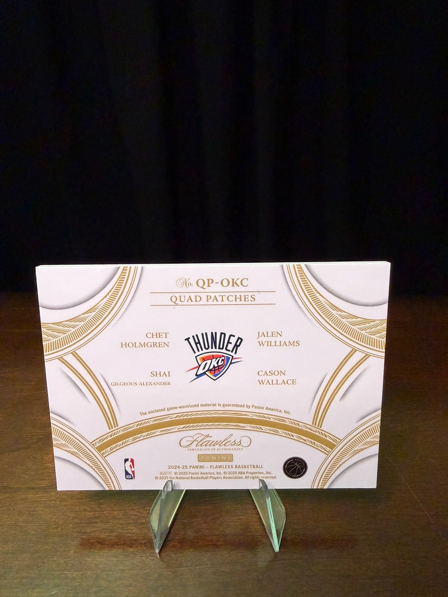 2024-25 Panini Flawless Quad Patches Chet Holmgren - Jalen Williams - Shai Gilgeous-Alexander - Cason Wallace  /25 - #QP-OKC - 2025 NBA Finals Champions