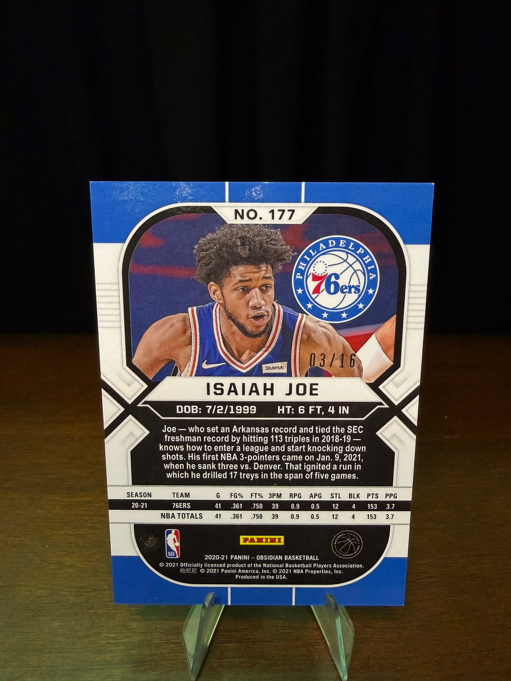 2020 Panini Obsidian Blue FOTL Isaiah Joe Rookie /16 #177